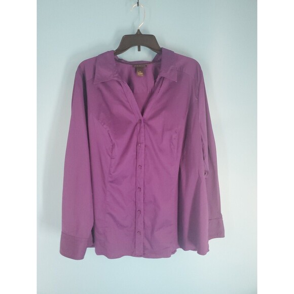 Womens Sz 24 Button Front Blouse Long Sleeve Purple Lane Bryant - Picture 5 of 11